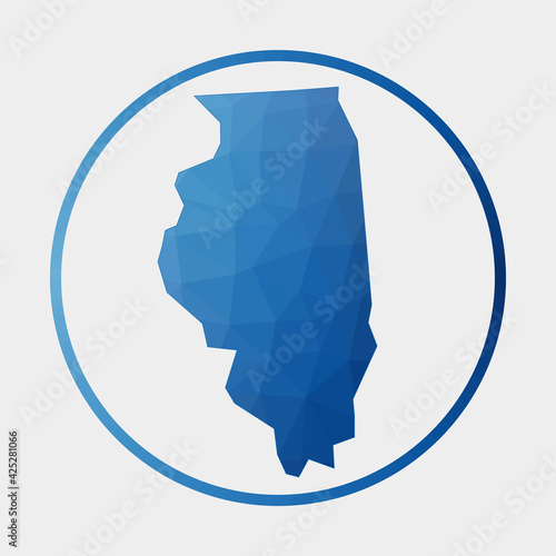 Illinois icon. Polygonal map of the US state in gradient ring. Round low poly Illinois sign. Vector illustration.