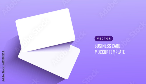 Two paper empty credit or gift cards with shadow on lilac background. Modern and stylish greeting card. Vector illustration