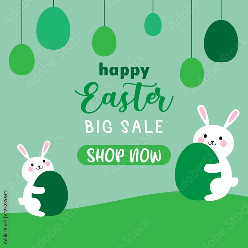 easter greeting card with bunny, banner