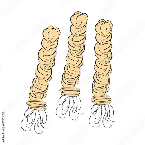 Traditional Georgian cheese delicacy appetizer for beer, wine, drinks. Cheese braid chechil for true gourmets. Simple linear flat icon for stickers, brochure designs, presenters, food catalogs, travel