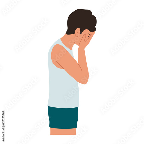 Vector illustration of a guy suffering from depression, The concept of a mental disorder.