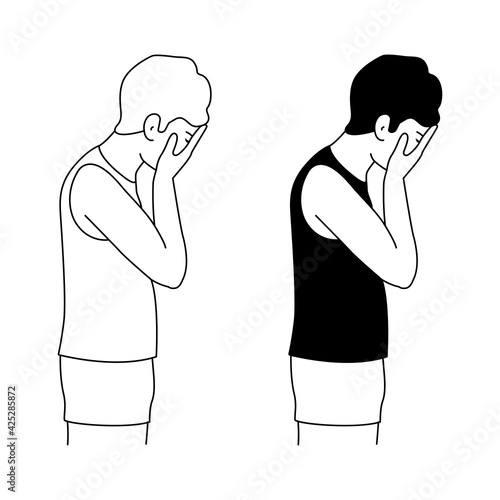 Vector illustration of a guy suffering from depression, isolated on a white background