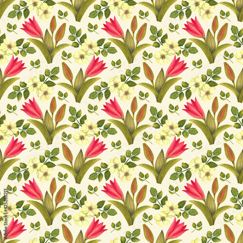 Pink Lily Flowers seamless pattern, fabric pattern, digital paper