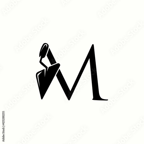 logo letter m with icon trowel tool for home repair vector design