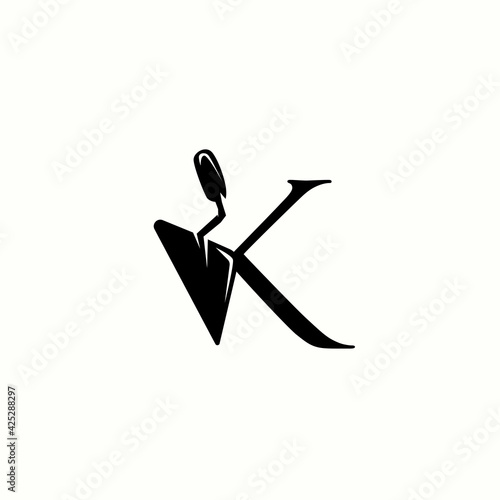 logo letter k with icon trowel tool for home repair vector design