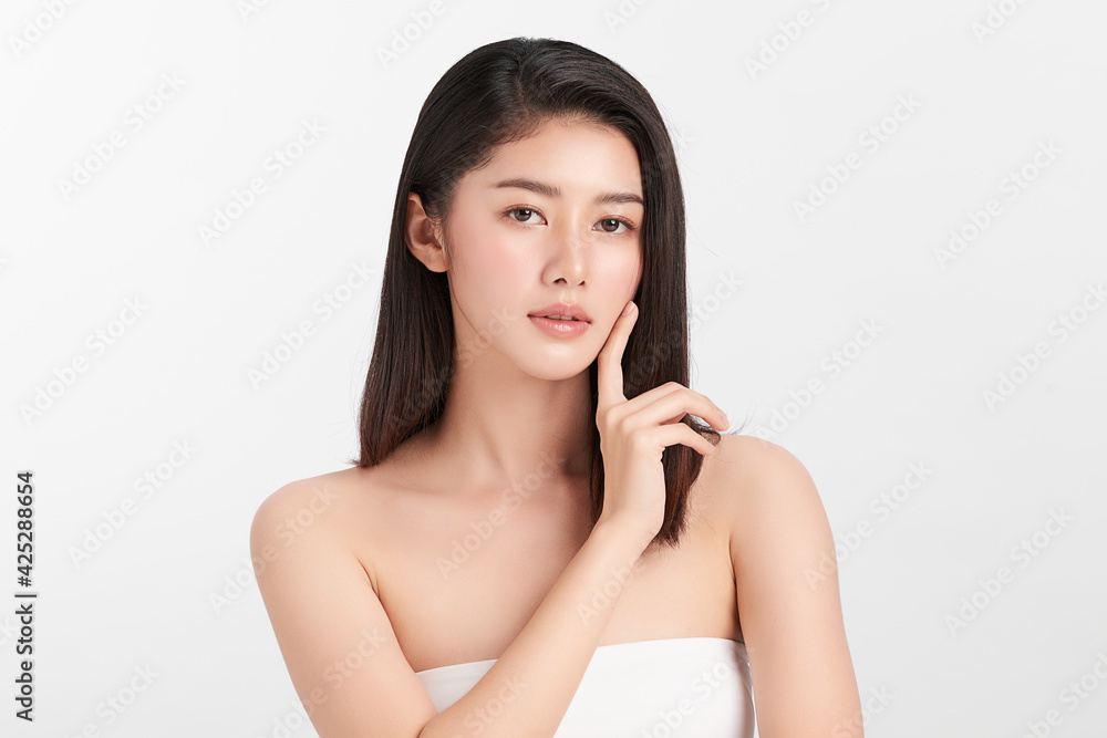 Beautiful young asian woman with clean fresh skin on white background, Face care, Facial treatment, Cosmetology, beauty and spa, Asian women portrait Beautiful young asian woman with clean fresh skin on white background, Face care, Facial treatment, Cosmetology, beauty and spa, Asian women portrait