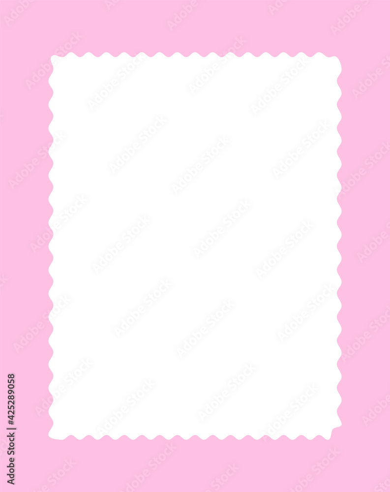 pink frame for photo or congratulation, simple frame with white wavy edge 
