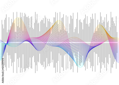 Gray equalizer isolated on white background. Vector illustration. Pulse music player. Audio wave logo. Vector design element Poster of the sound wave template visualization signal Illustration eps 10