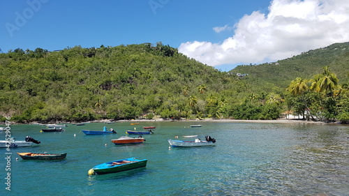 a bay with boats in Guadeloupe 