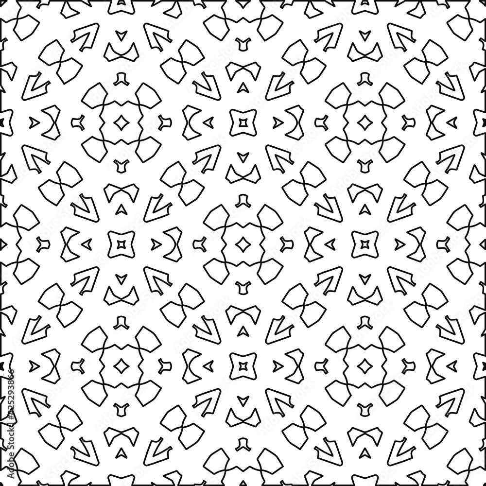Geometric vector pattern with triangular elements. Seamless abstract ornament for wallpapers and backgrounds. Black and white colors. Geometric vector pattern with triangular elements. Seamless abstract ornament for wallpapers and backgrounds. Black and white colors.