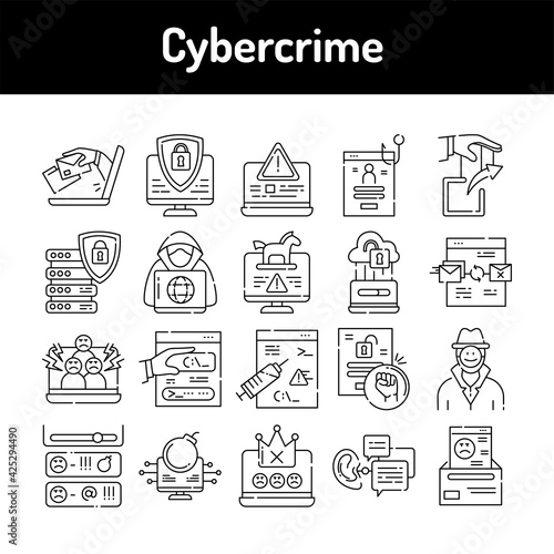 Cybercrime line icons set. Isolated vector element.