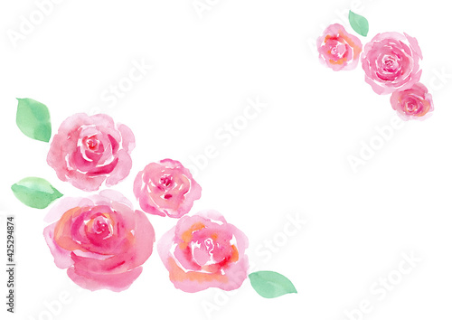 ピンクの薔薇のフレーム。水彩イラストのトレースベクター。レイアウト変更可能。