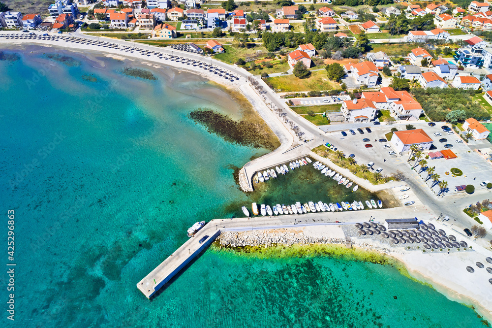 Island of Vir beach and waterfront aerial view