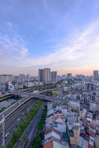 Photo done by the author in Ho Chi Minh City  Vietnam. Time  evening on April 22  2021. Content  when the city lights up  Viet Nam 