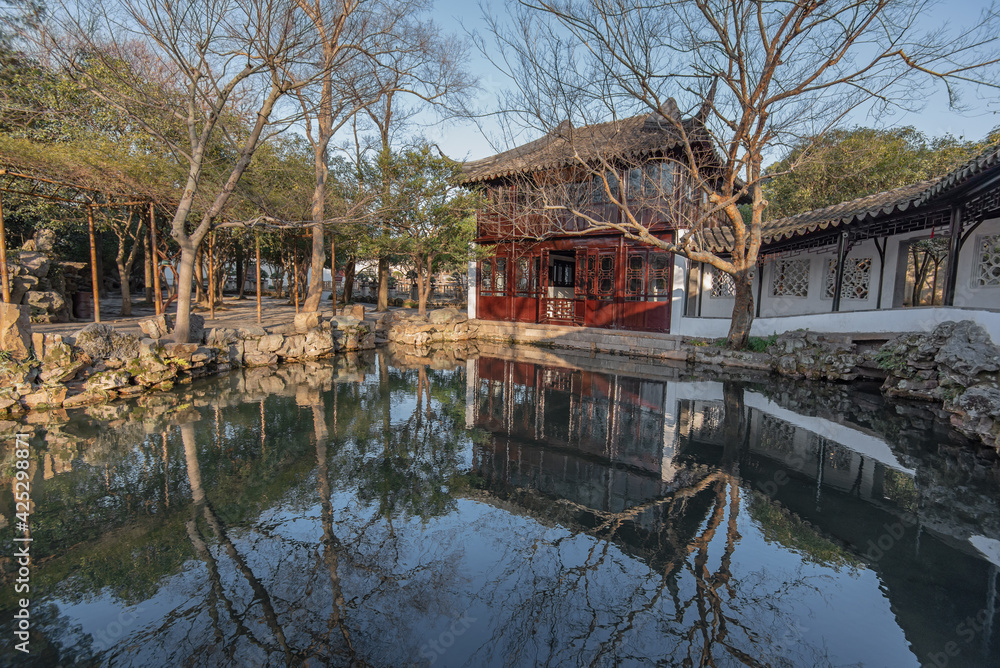 View of Humble Administrator Garden(Zhuozheng Garden) built in 1517 is a classical garden,a UNESCO World Heritage Site and is the most famous of the gardens of Suzhou.