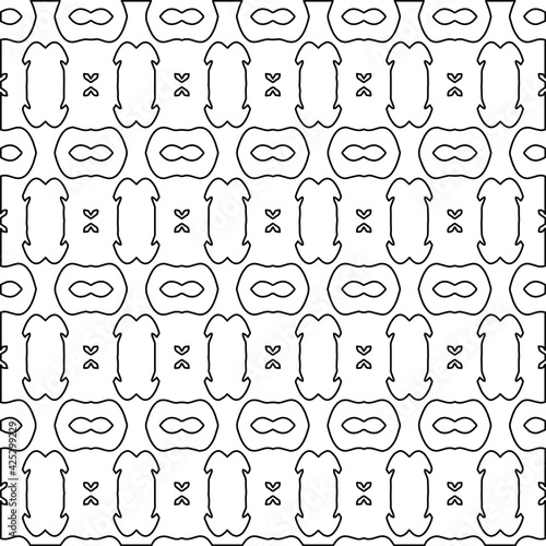  Geometric vector pattern with triangular elements. Seamless abstract ornament for wallpapers and backgrounds. Black and white colors. 