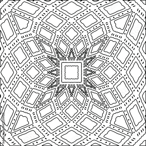  Geometric vector mandala with triangular elements. abstract ornament for wallpapers and backgrounds. Black and white colors. 