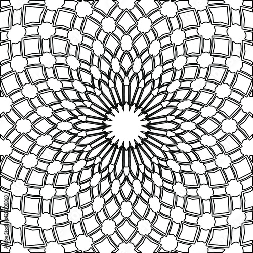  Geometric vector mandala with triangular elements. abstract ornament for wallpapers and backgrounds. Black and white colors. 