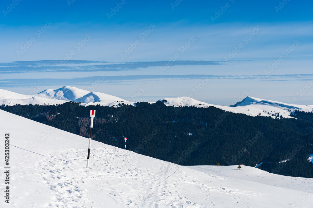 Panoramic view of Bucegi mountain massif in Romanian Transylvania