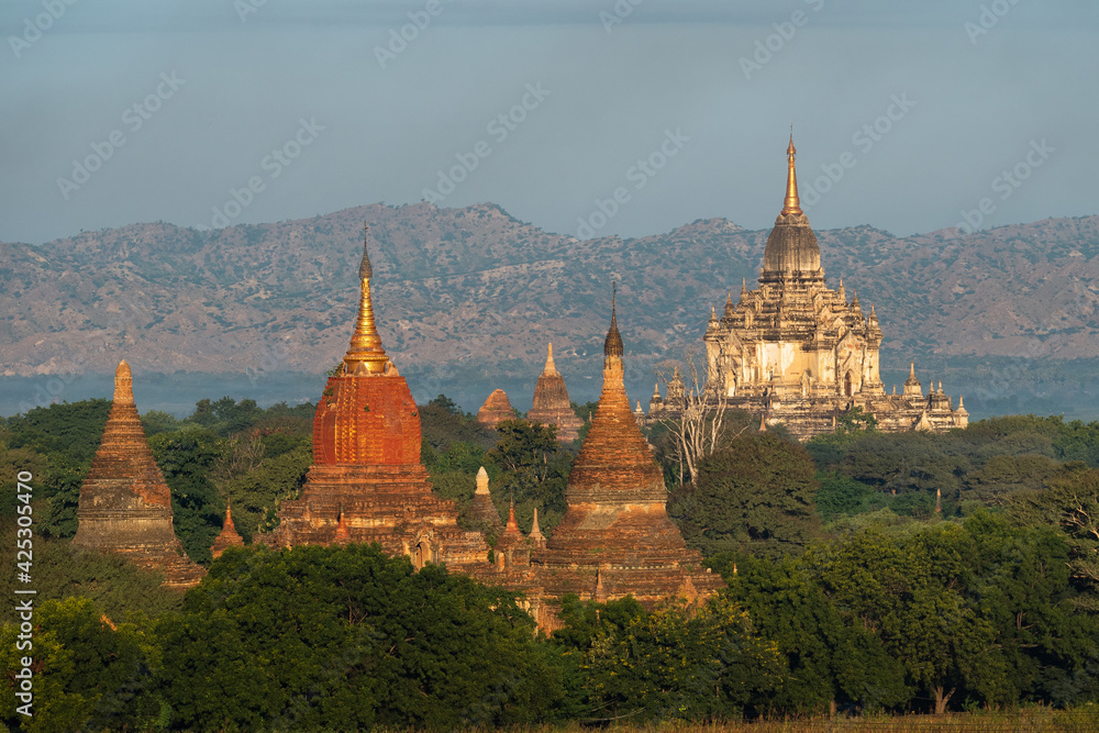 Ancient Buddhist temples and pagodas in Old Bagan, Myanmar (Burma).