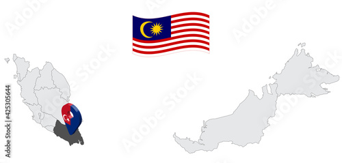 Location of State Johor on map Malaysia. 3d State Johor flag map marker location pin. Quality map with States of Malaysia for your web site design, app, UI. EPS10.