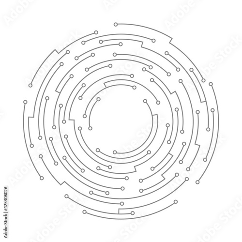 Abstract circuit board. Vector technology background. Round shape consisting of dots and lines
