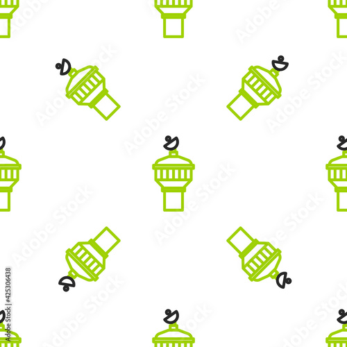 Line Radar icon isolated seamless pattern on white background. Search system. Satellite sign. Vector Illustration