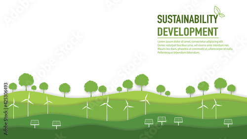 Eco friendly and sustainability development concept with layer of paper cut design, World environment and Ecology
