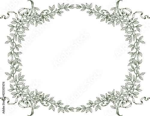 Floral border from sketches laurel branches with ribbons