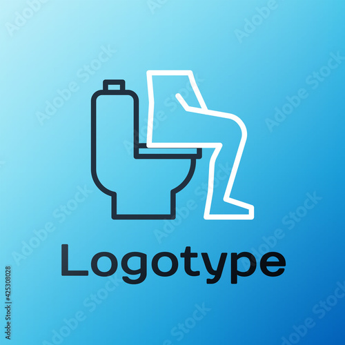 Line Men sitting on the toilet and Constipation are experiencing severe abdominal pain icon isolated on blue background. Colorful outline concept. Vector