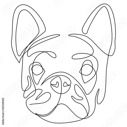 French bulldog one continuous single drawn line art vector illustration. Dog head doodle one line style.