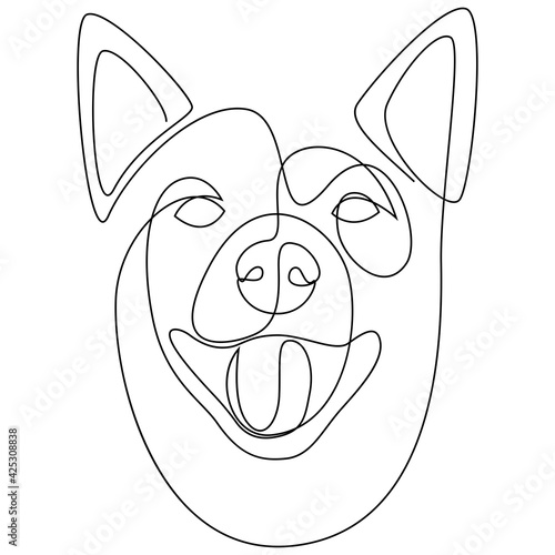 Continuous line Shiba Inu. Single line minimal style dog vector illustration. Dog head.