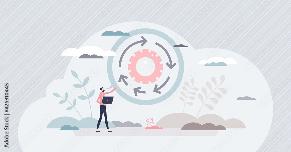 Project operations and process control or management tiny person concept Project operations and process control or management tiny person concept
