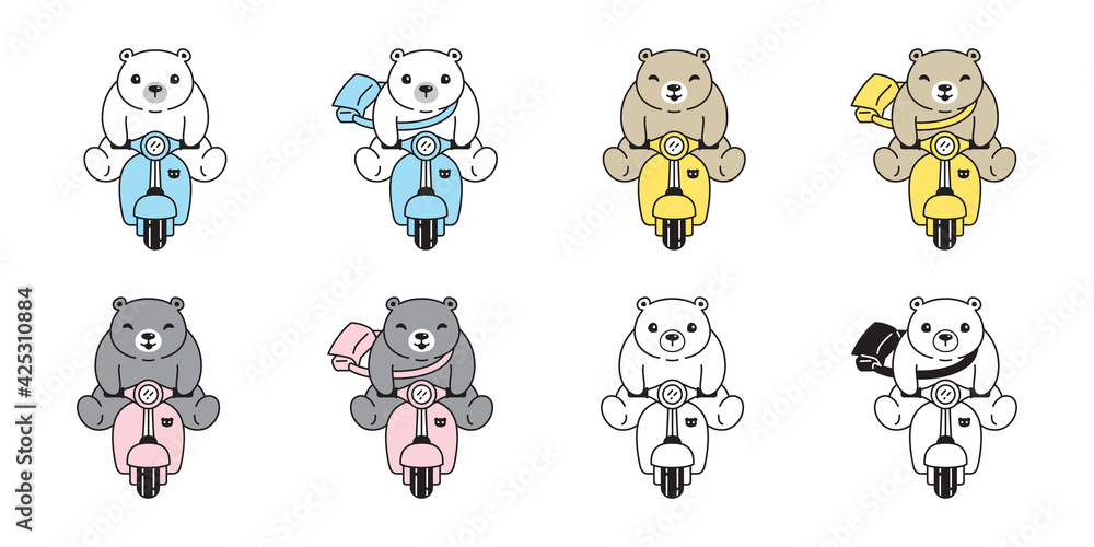 Fototapeta Bear vector polar bear ride bike icon logo teddy cartoon character symbol illustration doodle design