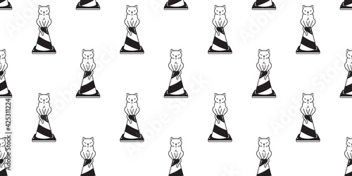 cat seamless pattern kitten calico traffic cone breed vector pet scarf isolated cartoon animal repeat background tile wallpaper illustration doodle design