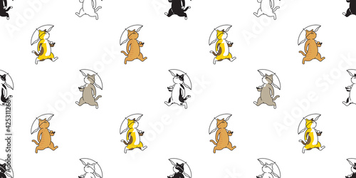 cat seamless pattern kitten calico umbrella breed vector pet scarf isolated cartoon animal tile wallpaper repeat background illustration doodle design © CNuisin