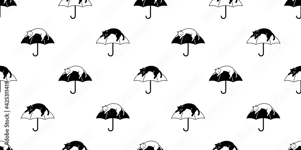 cat seamless pattern kitten umbrella calico vector pet cartoon sleeping scarf isolated repeat background animal tile wallpaper illustration doodle design