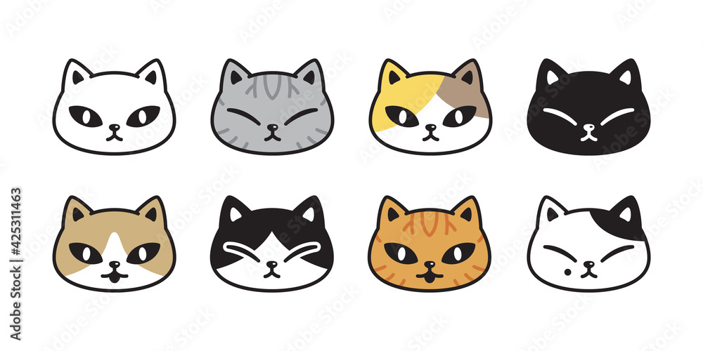 cat vector kitten calico icon pet breed head character cartoon doodle symbol illustration design
