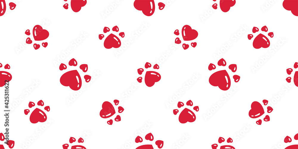 dog paw seamless pattern heart footprint valentine cat bear vector french bulldog cartoon scarf repeat wallpaper tile background doodle illustration red design