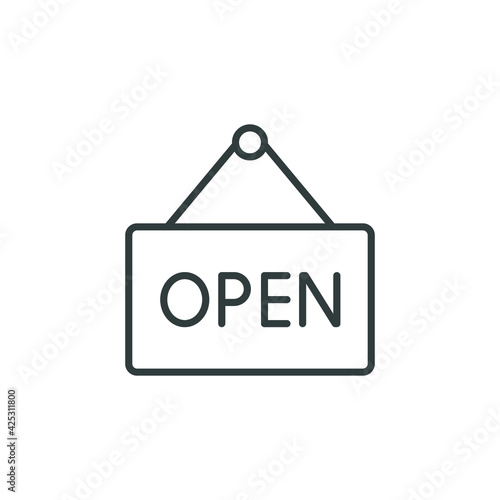 welcome open store icon. Open the door tag for market notice symbol. store opening advertising sign. Hanging information onboard, line style. Vector illustration design on white background. EPS 10 