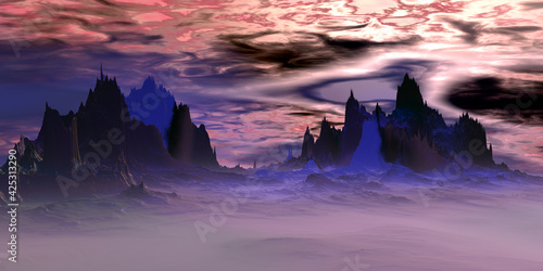 Fototapeta Naklejka Na Ścianę i Meble -  Alien Planet. Mountain. 3D rendering