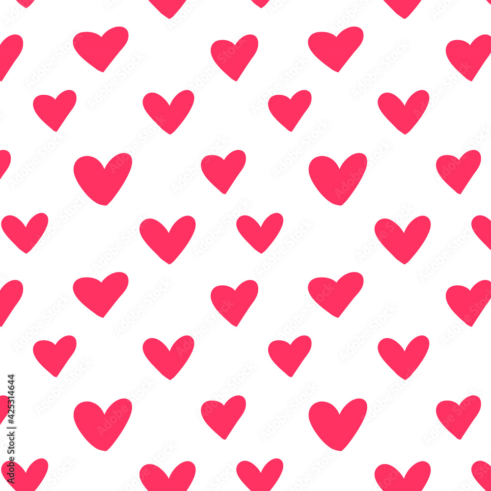 Repeated outlines of hearts drawn by hand. Romantic seamless pattern. Endless cute print vector illustration.