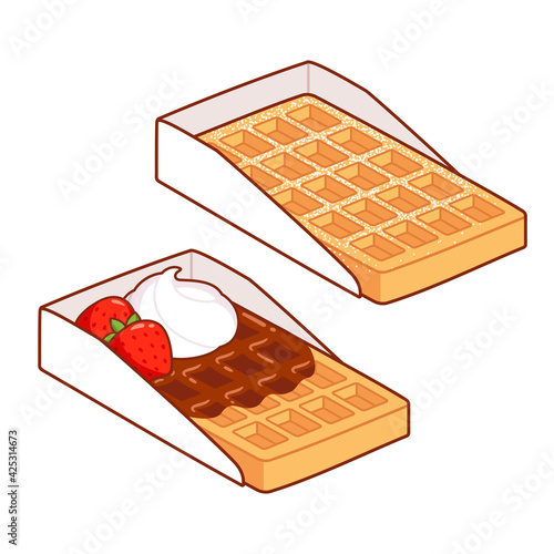 Cartoon Belgian waffles street food