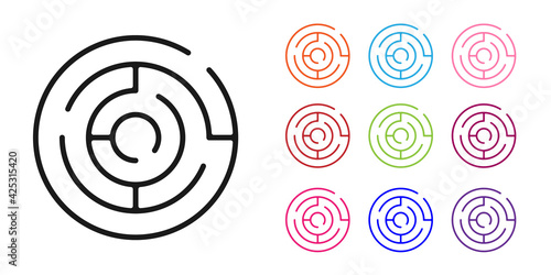 Black Minotaur maze or labyrinth icon isolated on white background. Ancient Greek mythology. Set icons colorful. Vector
