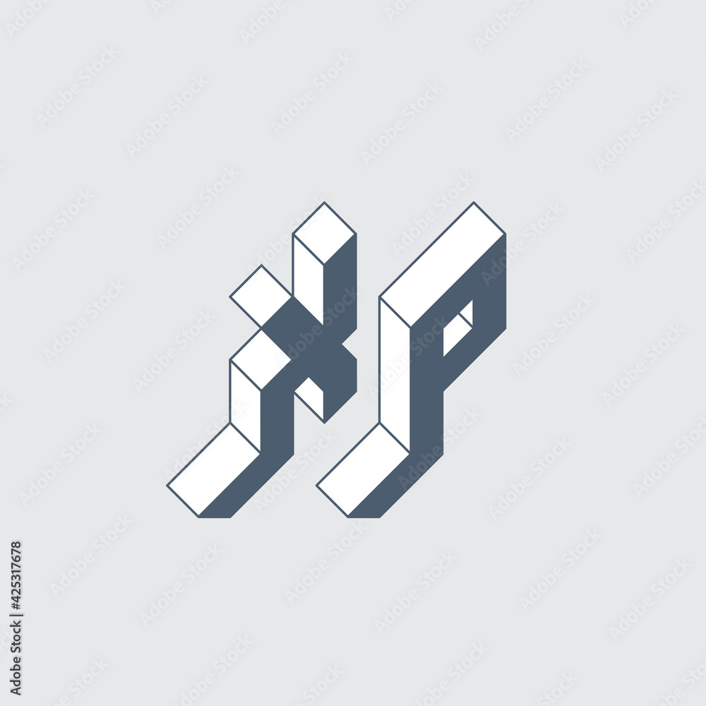 XP - monogram or logotype. Volume alphabet. Three-dimension letters X and P. Isometric 3d font for design.