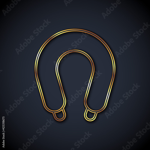 Gold line Sausage icon isolated on black background. Grilled sausage and aroma sign. Vector
