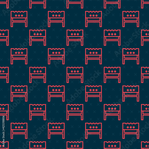 Red line BBQ brazier icon isolated seamless pattern on black background. Vector
