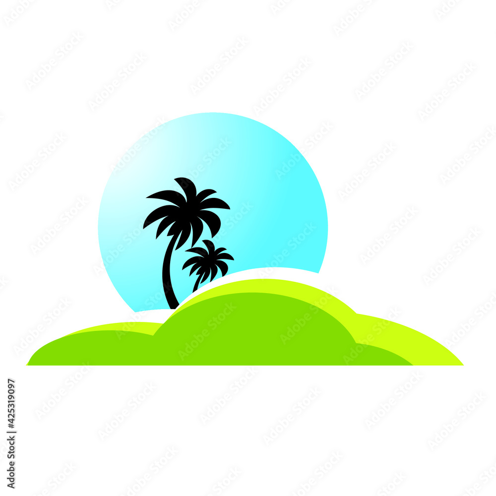 tropical island with palm trees vector drawing