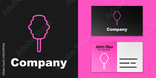 Pink line Cotton candy icon isolated on black background. Logo design template element. Vector