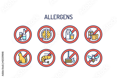 Allergens line color icons set. Pictogram for web page, mobile app, promo. 